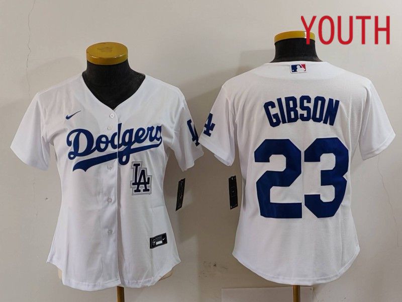 Youth Los Angeles Dodgers 23 Gibson White Nike Game 2024 MLB Jersey style 5